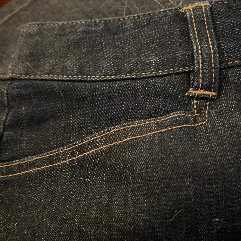 Vintage Ann Taylor Classic Dark Denim Stretch Mini Skirt Front Back Pockets EUC